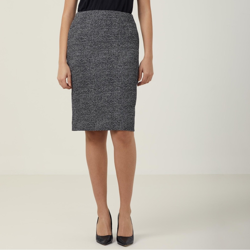 Tristan & Iseult, tweed pencil skirt with vegan leather detail